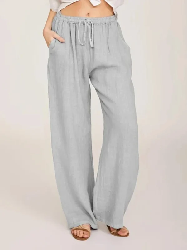 Women Cotton Linen Pants Summer and Autumn Solid High Waist Wide-Leg Trousers Female Loose Hemp Casual Breathable Sports Pants - Image 4