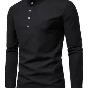 Spring and autumn men's pure cotton solid color shirts, elegant long-sleeved stand-up collar shirts, slim-fit men's shirts