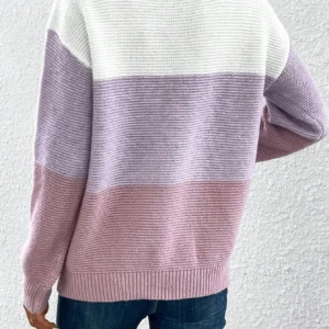 Elegant Three-color Patchwork Sweater Women Daily Commuter Casual Loose Jumpers Female Autumn Winter Knitted Thickened Warm Tops