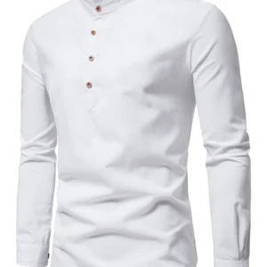 Spring and autumn men's pure cotton solid color shirts, elegant long-sleeved stand-up collar shirts, slim-fit men's shirts