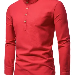 Spring and autumn men's pure cotton solid color shirts, elegant long-sleeved stand-up collar shirts, slim-fit men's shirts