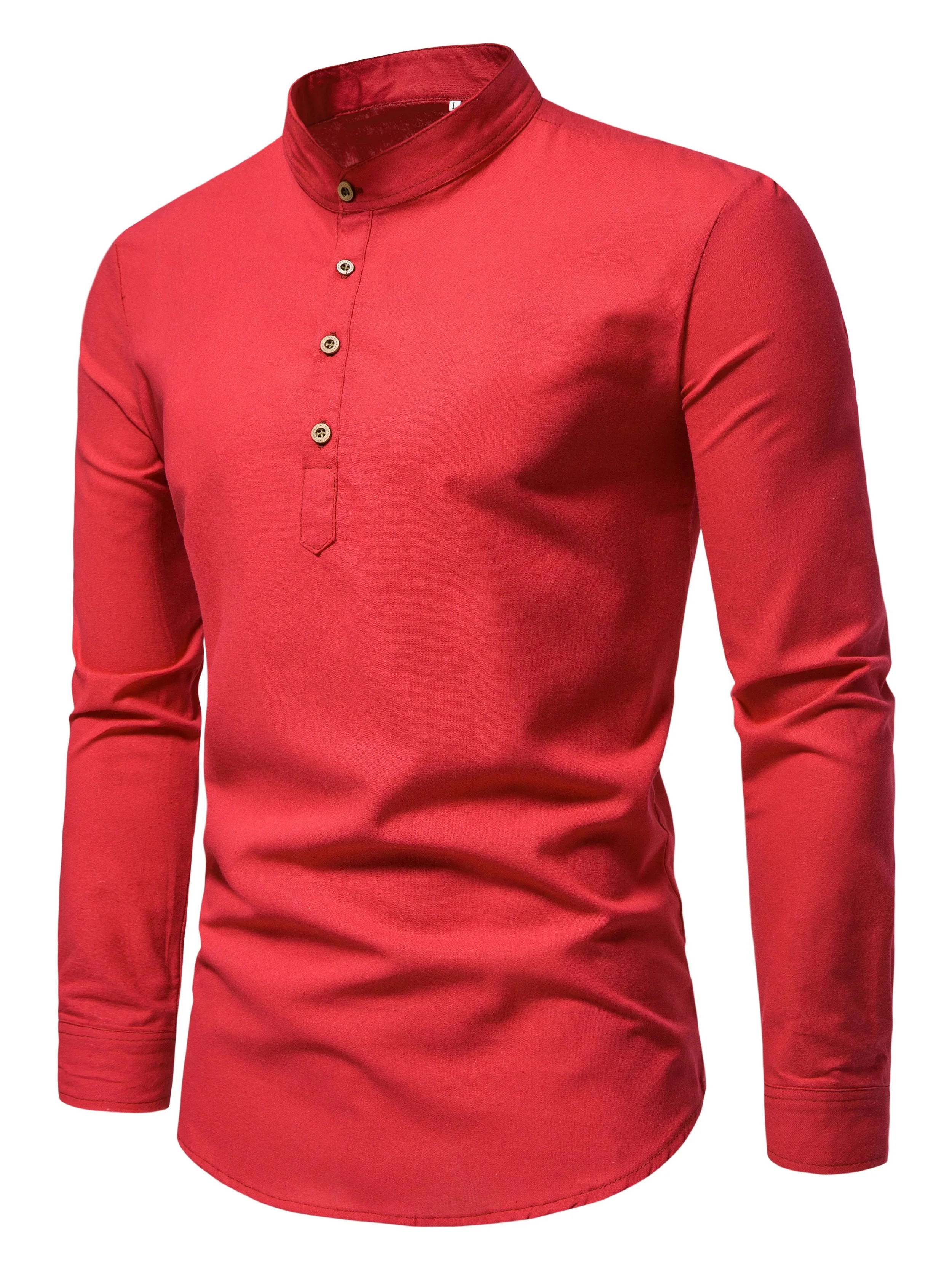 Spring and autumn men's pure cotton solid color shirts, elegant long-sleeved stand-up collar shirts, slim-fit men's shirts - Image 6