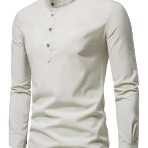 Spring and autumn men's pure cotton solid color shirts, elegant long-sleeved stand-up collar shirts, slim-fit men's shirts