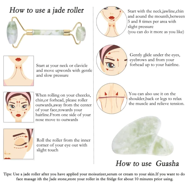 Natural Face Jade Roller Gua Sha Scraper Massager for Neck Body Guasha Eye Massage Face Slimming Therapy Beauty Skincare Tool - Image 4