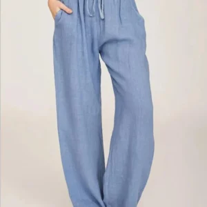 Women Cotton Linen Pants Summer and Autumn Solid High Waist Wide-Leg Trousers Female Loose Hemp Casual Breathable Sports Pants