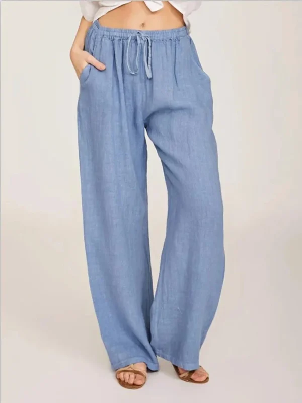 Women Cotton Linen Pants Summer and Autumn Solid High Waist Wide-Leg Trousers Female Loose Hemp Casual Breathable Sports Pants - Image 3