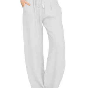 Women Cotton Linen Pants Summer and Autumn Solid High Waist Wide-Leg Trousers Female Loose Hemp Casual Breathable Sports Pants