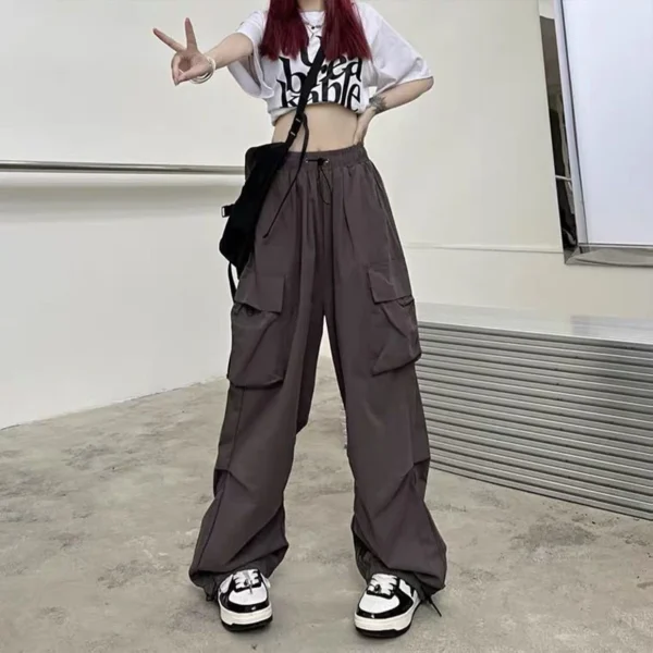 2024 Women Casual Joggers Tech Pants Solid Low Waist Pants Drawstring Wide Leg Baggy Trousers Y2k Streetwear Oversize Sweatpants - Image 6