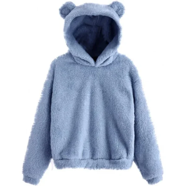 Autumn Winter Women's Hoodies Winter Women Long Sleeve Rabbit Ear Hood Sweatshirt Cute Plush Warm Casual Hoodie Tops - Image 4