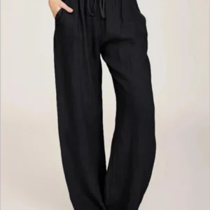 Women Cotton Linen Pants Summer and Autumn Solid High Waist Wide-Leg Trousers Female Loose Hemp Casual Breathable Sports Pants