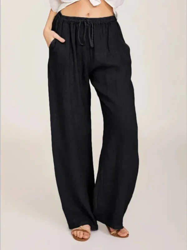 Women Cotton Linen Pants Summer and Autumn Solid High Waist Wide-Leg Trousers Female Loose Hemp Casual Breathable Sports Pants - Image 2