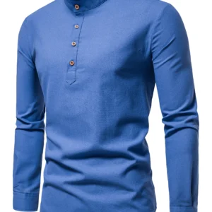 Spring and autumn men's pure cotton solid color shirts, elegant long-sleeved stand-up collar shirts, slim-fit men's shirts