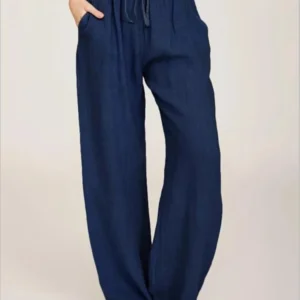 Women Cotton Linen Pants Summer and Autumn Solid High Waist Wide-Leg Trousers Female Loose Hemp Casual Breathable Sports Pants