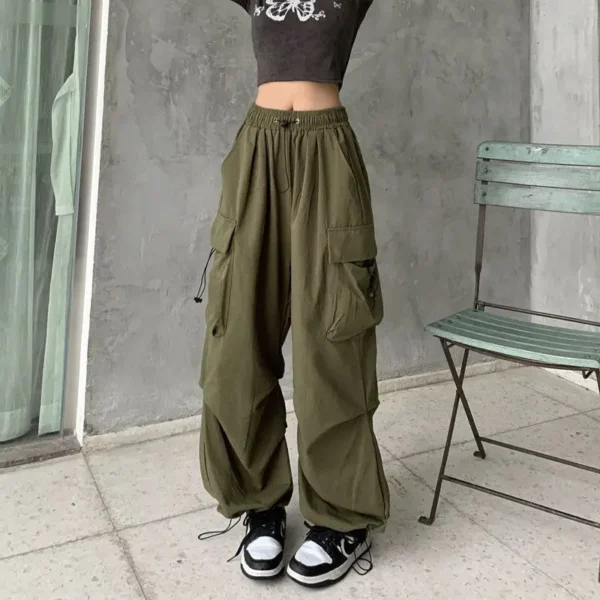 2024 Women Casual Joggers Tech Pants Solid Low Waist Pants Drawstring Wide Leg Baggy Trousers Y2k Streetwear Oversize Sweatpants - Image 4