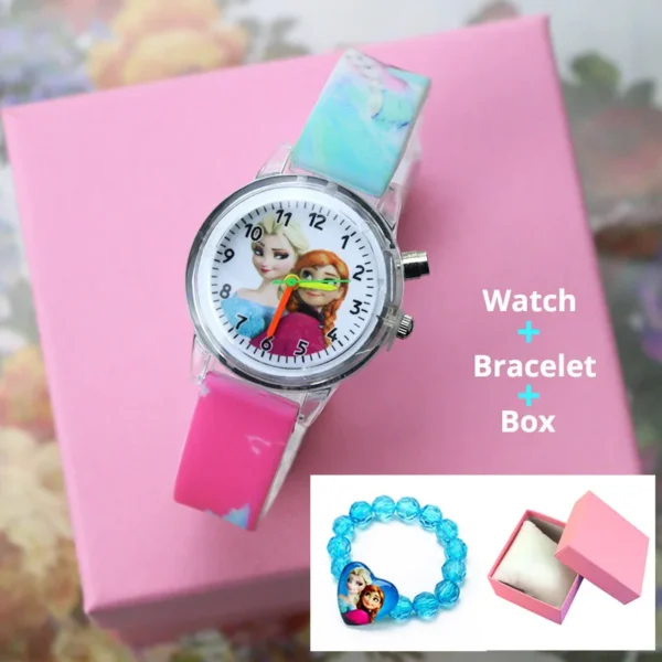 Disney Flash Light Girls Elsa Watches Kids with Bracelet Silicone Strap Princess Children Watches Student Clock reloj infantil - Image 6