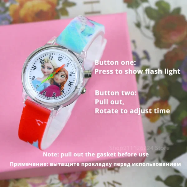 Disney Flash Light Girls Elsa Watches Kids with Bracelet Silicone Strap Princess Children Watches Student Clock reloj infantil - Image 3