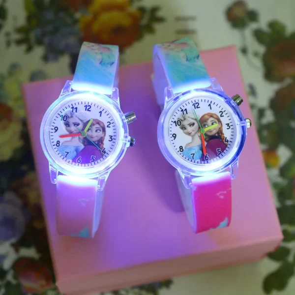 Disney Flash Light Girls Elsa Watches Kids with Bracelet Silicone Strap Princess Children Watches Student Clock reloj infantil - Image 2