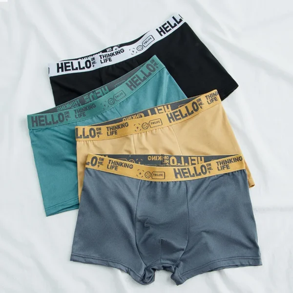 Men's Underwear Men's Wholesale Plus-Size Mid-Waist HELLO Letter Breathable Comfortable Cotton Teen Boxers