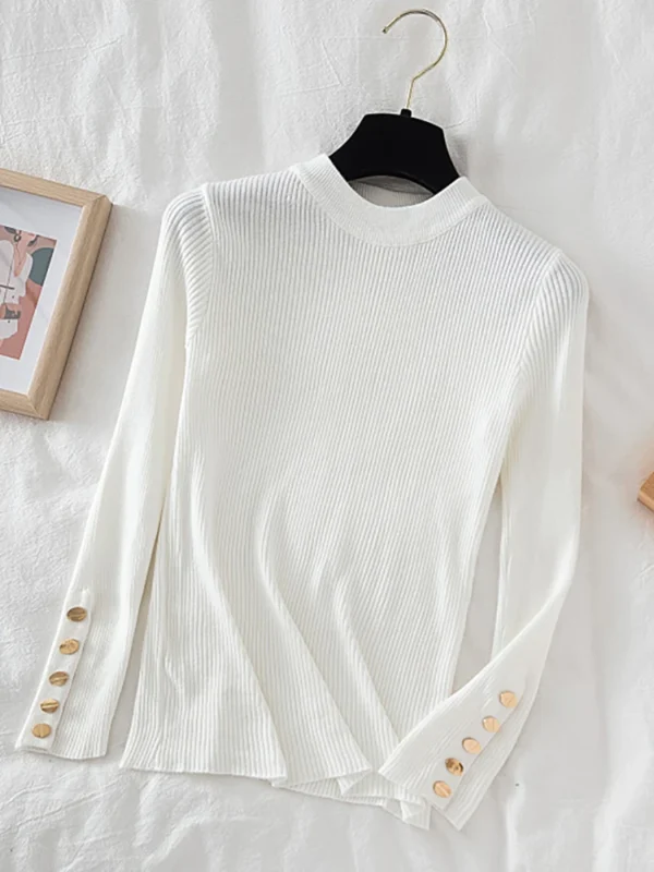 2024 women thick sweater pullovers khaki casual autumn winter button o-neck chic sweater female slim knit top soft jumper tops - Image 5