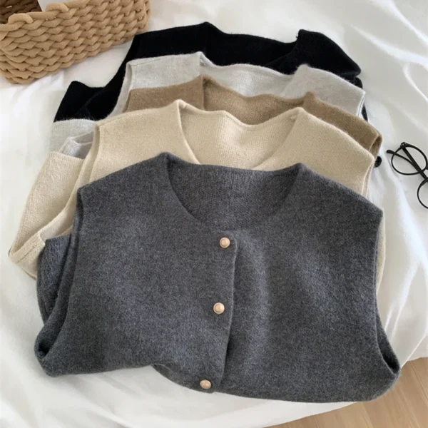 Autumn New Women Cardigan Korean Elegant Knitted Sleeveless Female Casual Sweater Tanks Fashion New Slim Ladies Casual Tops - Image 6