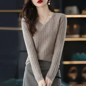 Women Sweater Long Sleeve Top Knitted Pullover V-Neck Fashion Sweater Woman Winter 2022 Basic Female Clothing Soild OL Sweaters