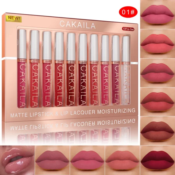 CAKAILA 10pcs/set Nude Lip Gloss Matte Velvet Lipstick Waterproof Long-lasting Liquid Lipstick Women Moist Lip Tint - Image 5