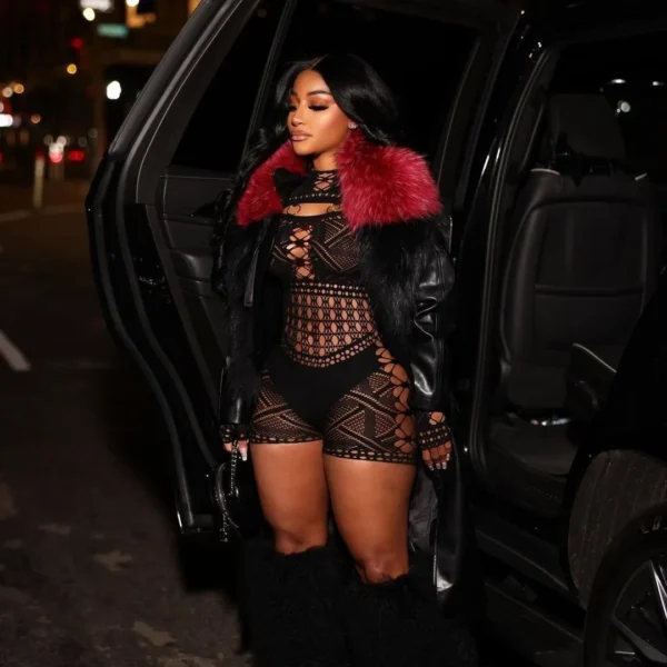 Women's Sexy Sheer Mesh Hollow Out Night Club Short Jumpsuit Rompers Long Sleeve Skinny Shorts Bodysuit One Piece Romper - Image 2