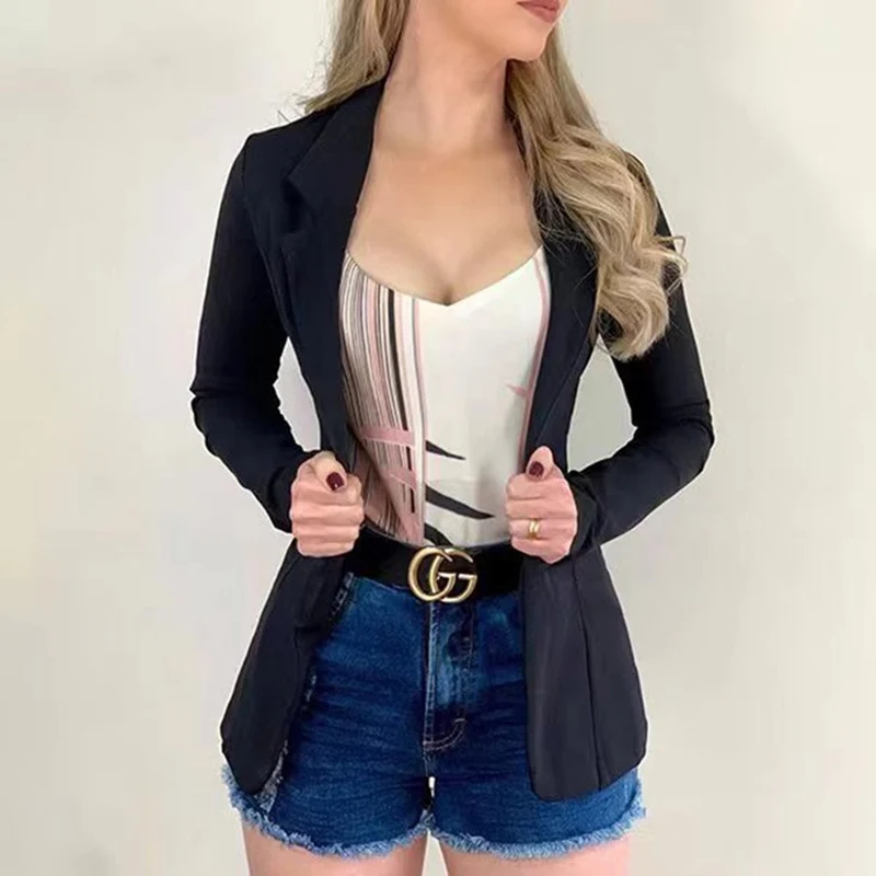 Women's Blazer 2024 Formal Blazer Women's Office Work Set Pocket Jacket Coat Loose women's wear - Image 5