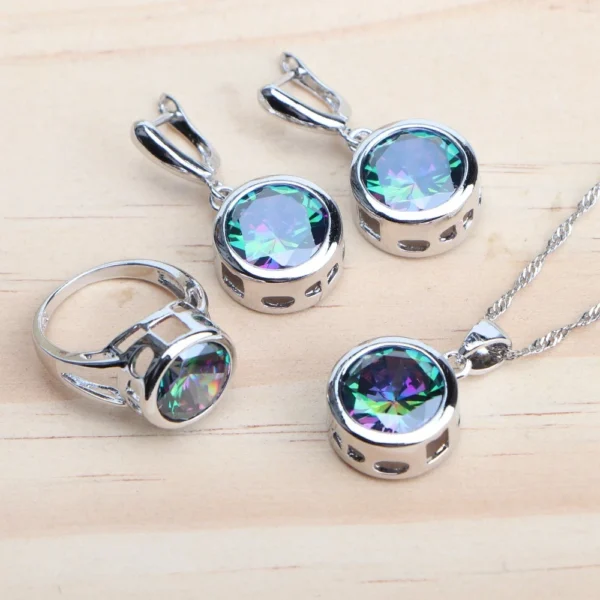 925 Sterling Silver Jewelry Sets Bridal Women Natural Magic Rainbow Zircon Earrings Ring Bracelets Pendant Wedding Necklace Set - Image 2