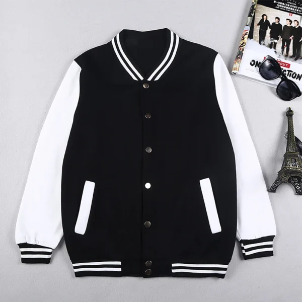 Black White Solid Color Jacket Loose Oversized Clothes Casual Men Baseball Clothes Personality Street Coat Warm Fleece Jackets - Image 2