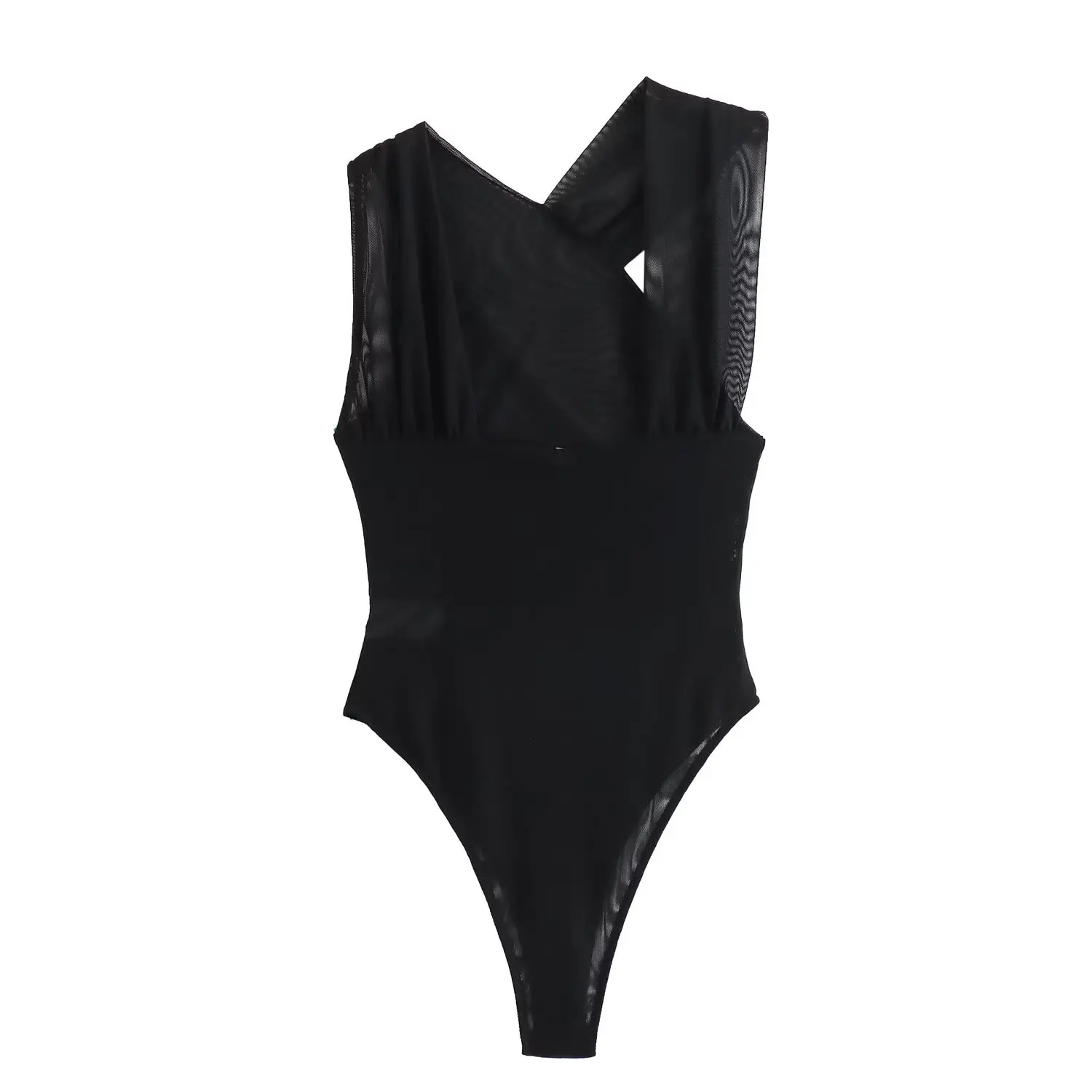 TRAF Leopard Print Bodysuit Women Tulle Black Sexy Body Suits Woman Ruched Mesh Bodysuit Women Sexy Outfits Jumpsuits for Women - Image 6