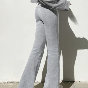 Gray Slim Low Waist Casual Sweatpants For Women Black Solid Simple Basic Flared Pants Sports Jogging Trousers