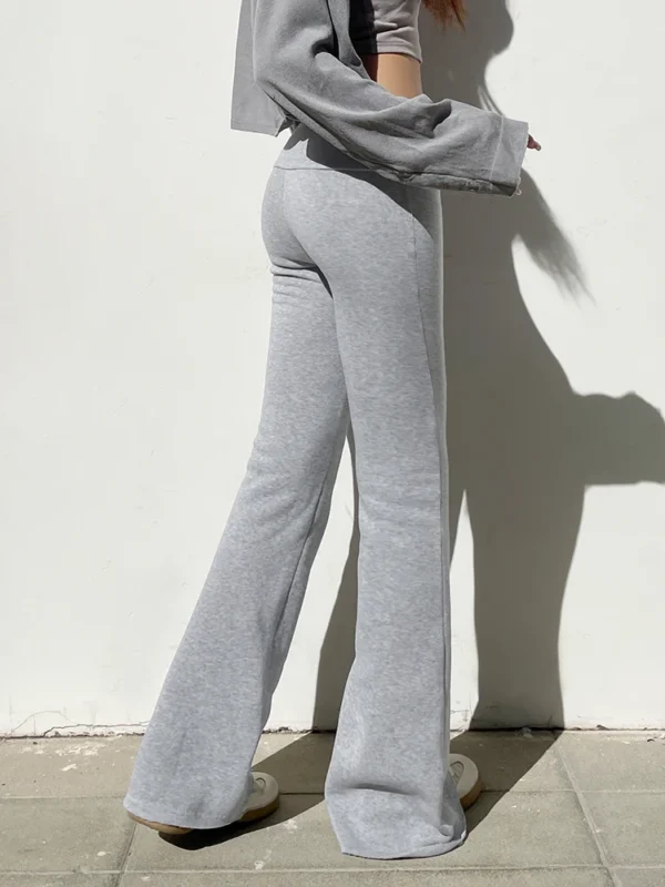 Gray Slim Low Waist Casual Sweatpants For Women Black Solid Simple Basic Flared Pants Sports Jogging Trousers