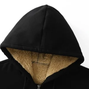 Trendy Sweatshirt Coat Front Pockets Warm Zipper Lamb Wool Jacket Men and Woman Winter Pure Color Plush Lined Cardigan Hoodie