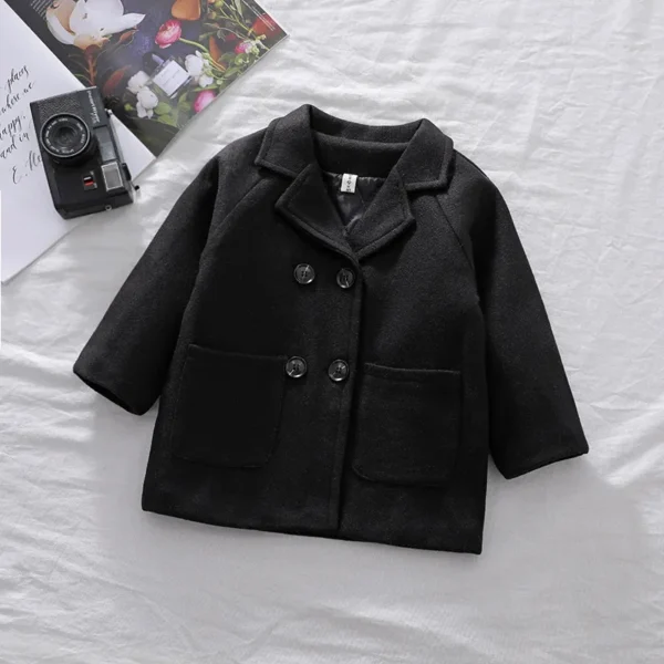 Autumn Winter Boys Fashion Jacket Solid Color Lapel Double-Breasted Long Woollen Overcoat For 2-6 Years Boys Handsome Outwear - Image 4