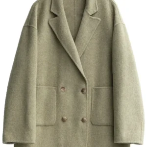 CHIC VEN Women's Woolen Coats Loose Casual Double Breasted Retro Double-sided Jacket Office Lady Outerwear Autumn Winter 2023
