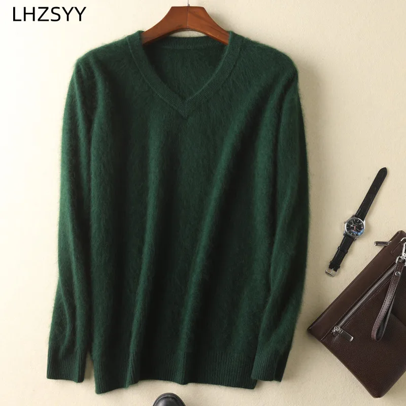 LHZSYY Men's 100% Mink Cashmere Large Size Sweaters Autumn Winter Solid V-neck Casual Knit Pullovers Men Long Sleeve Warm Jumper - Image 5