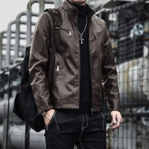 Men Leather Suit Jacket Men Slim Fit Short Coat Men Fashion Leather jacket Streetwear Casual Blazer Jackets Male Outerwear - Image 4