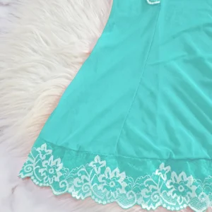 Elegant Semi Sheer V Neck Lace Slip Dress With Thong Women's Casual Sleepwear Plus Size Women's Underwire Sexy Lingerie Dress