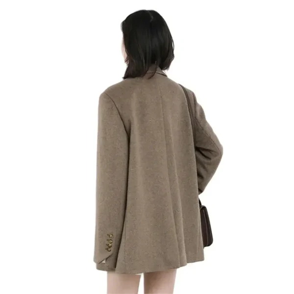 CHIC VEN Women Wool Blend Coat Solid Mid Long Woolen Blazer Thick Warm Blouse Women's Overcoat Office Lady Tops Autumn Winter - Image 3