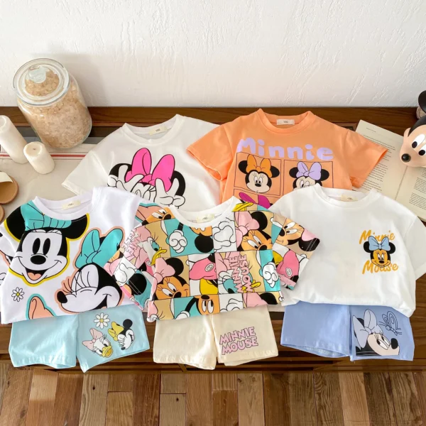 Trendy Brand Baby Girl T-shirt Shorts Set Summer Clothing Children's Wear Short Sleeve Suit Kids Disney Cartoon Cute Tracksuits