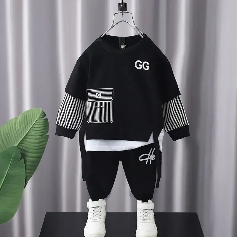 Autumn Baby Boy Clothes Children Stripe Sweater Pullover Top and Pant 2 Pieces Set Kid Girl O Neck Outfit Long Sleeve Tracksuit - Image 2