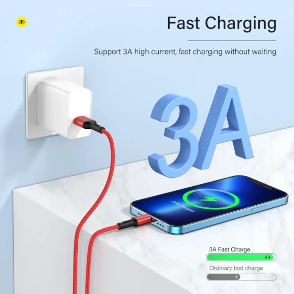 3A USB Cable For iPhone 14 13 12 11 Pro Max X XR 6s 7 8 Plus 2m 3m Lead Mobile Phone Fast Charging Cord Data Charger Wire - Image 2