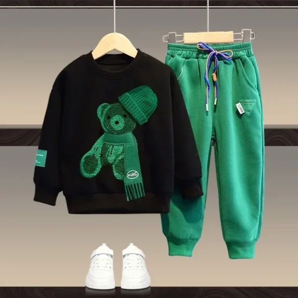Autumn Baby Girl Boy Clothes Set Children Sports Cartoon Bear Sweatshirt Top and Pants Buttom Two Piece Suit Cotton Tracksuit - Image 2