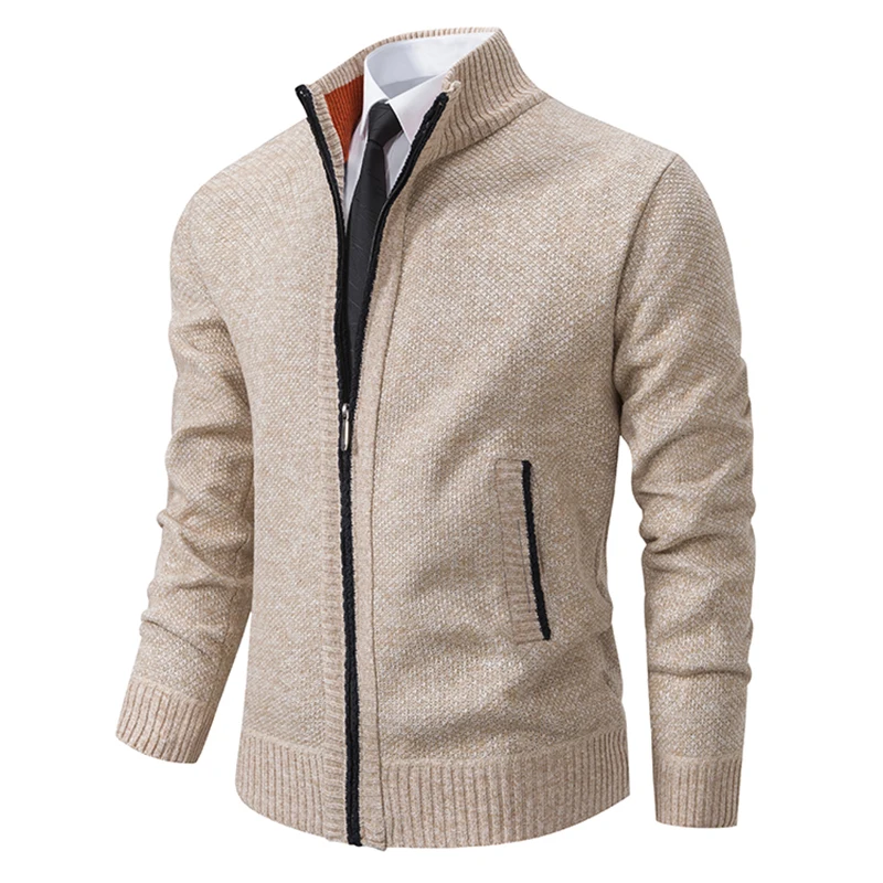 Autumn And Winter New Jersey Men's Casual Sports Coat Solid Color Stand Collar Wweater Grab Fleece Warm Zipper Cardigan - Image 3