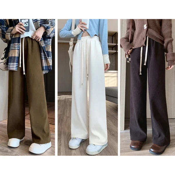 Women Long Pants Spring Autumn Women Elastic Waist Stright Long Wide leg pants 2024 Casual Female Long Pants Trousers - Image 3