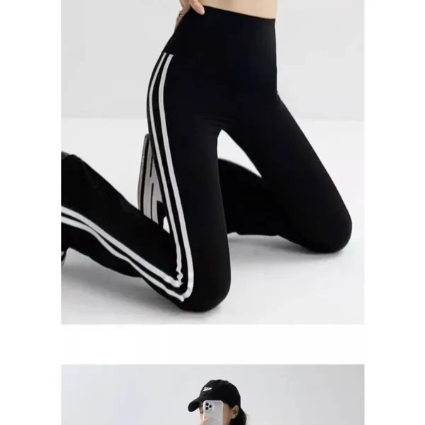 Women Stripe Flared Shark Pants Thin Style Yoga Leggings High Waist Hip Liftting Workout Running Fashion Skinny Sports Leggings