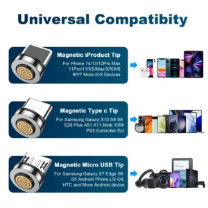 AUFU 5A Magnetic Fast Charging Cable 540 Rotate Magnetic Micro USB Type C Cable For iPhone 14 Samsung Xiaomi Mobile Phone Cable