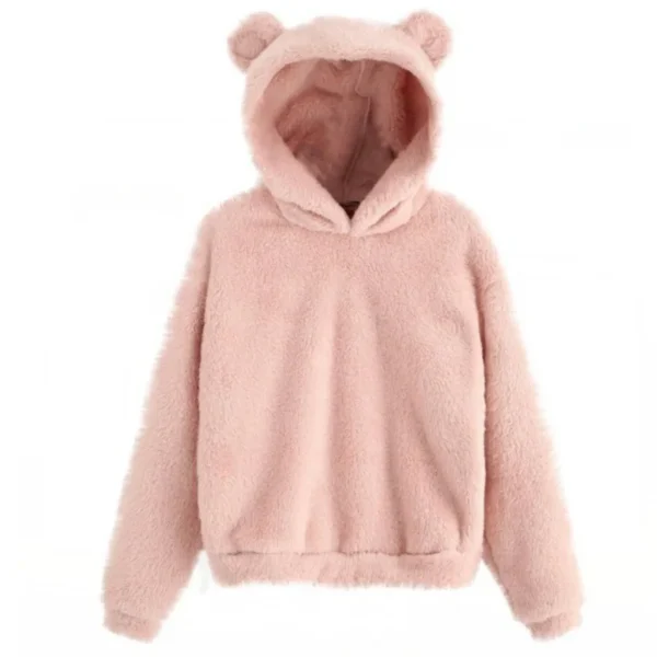 Autumn Winter Women's Hoodies Winter Women Long Sleeve Rabbit Ear Hood Sweatshirt Cute Plush Warm Casual Hoodie Tops - Image 3