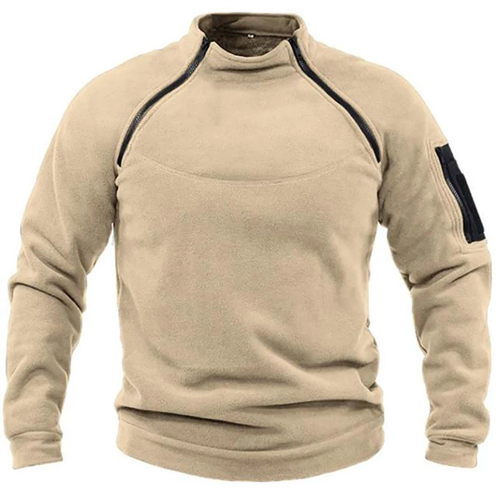 Men's Tactical Outdoor Fleece Jacket Clothes Warm Zippers Pullover Men Windproof Coat Thermal Hiking Sweatshirt - Image 4